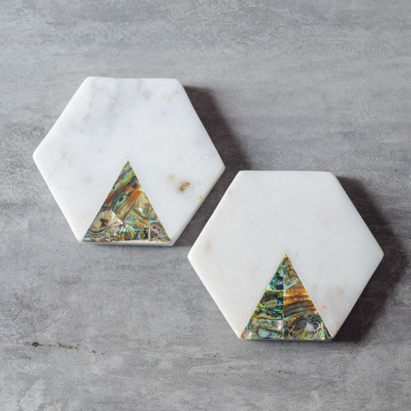 Home Artisan Stefano Marble Coasters with Abalone Shell Inlay (Set of 2) - Shop Cult Modern