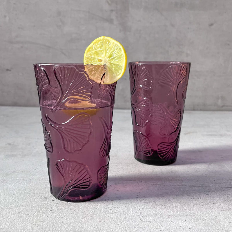 Home Artisan Zephyr Plum Gingko Leaf Drinking Glass (Set of 2) - Shop Cult Modern