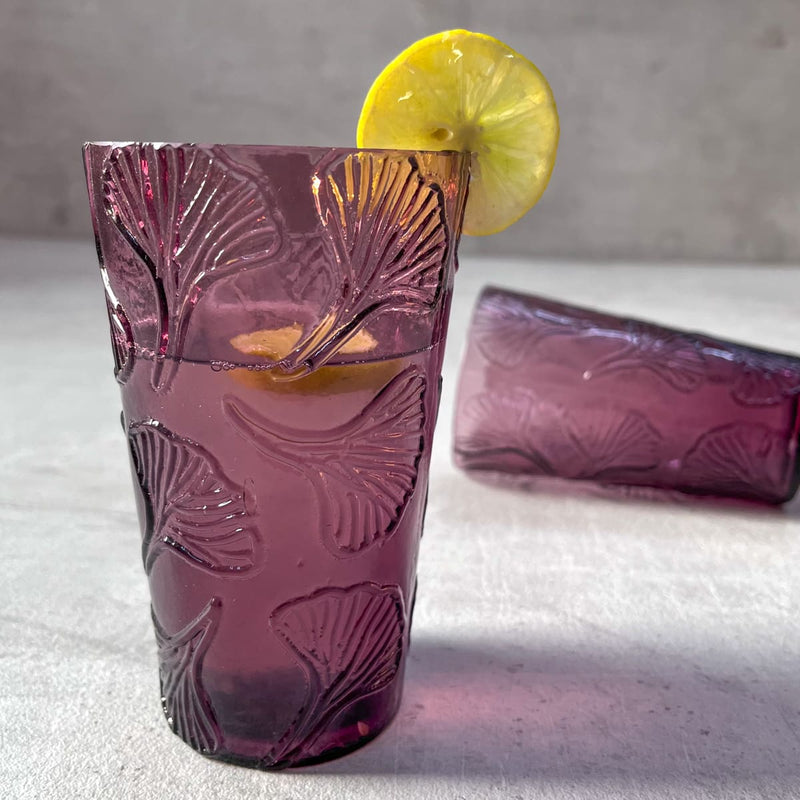 Home Artisan Zephyr Plum Gingko Leaf Drinking Glass (Set of 2) - Shop Cult Modern