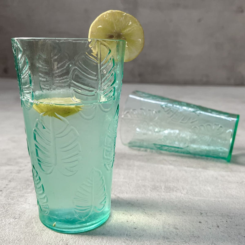 Home Artisan Bruno Turquoise Monstera Leaf Drinking Glass (Set of 2) - Shop Cult Modern