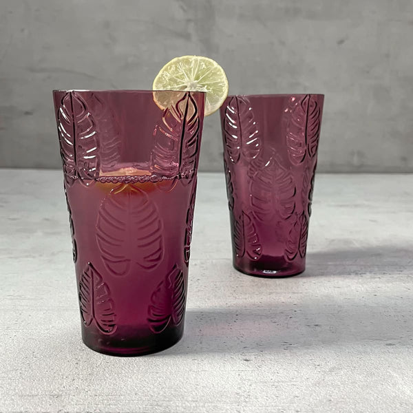 Home Artisan Lovato Plum Monstera Leaf Drinking Glass (Set of 2) - Shop Cult Modern