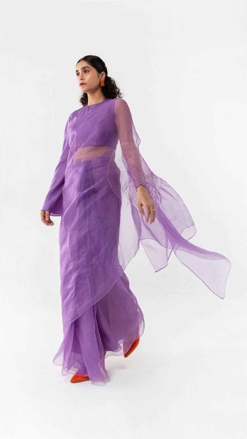 Studio Medium   I   Shibori Fourtet HANDSFREE SAREE, SILK ORGANZA - LAVENDERPOL 36 - Shop Cult Modern