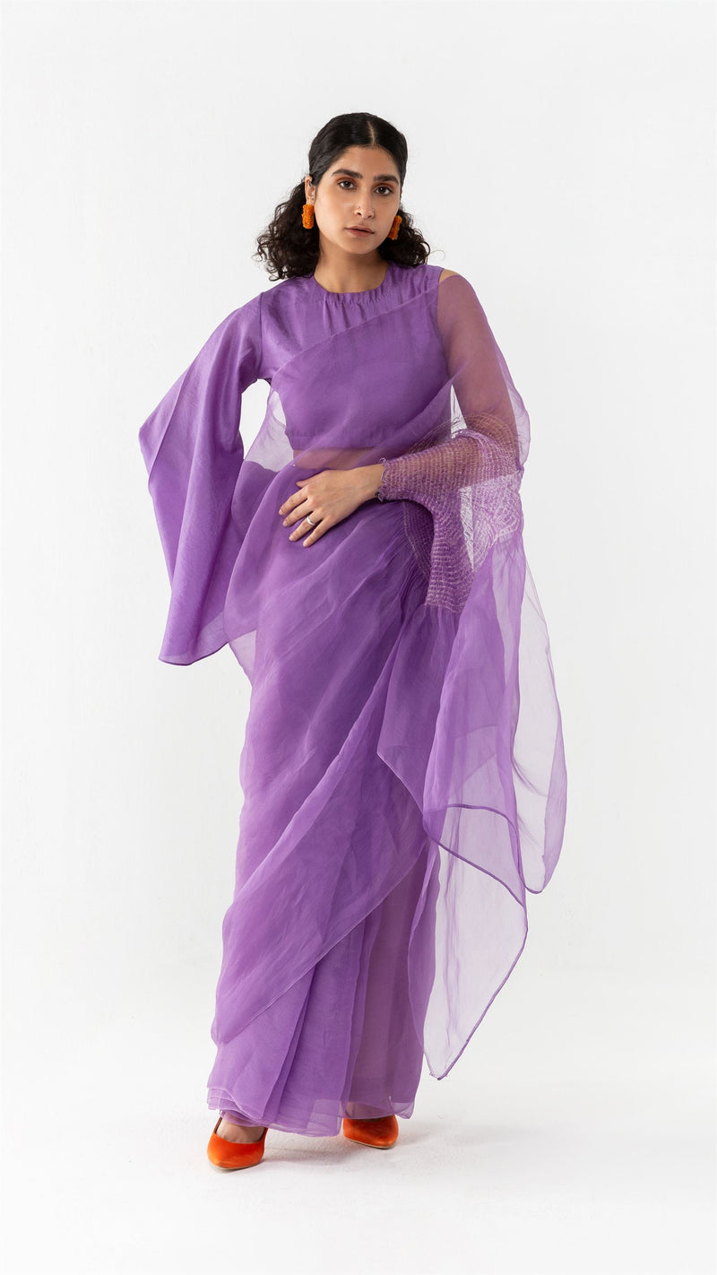 Studio Medium   I   Shibori Fourtet HANDSFREE SAREE, SILK ORGANZA - LAVENDERPOL 36 - Shop Cult Modern