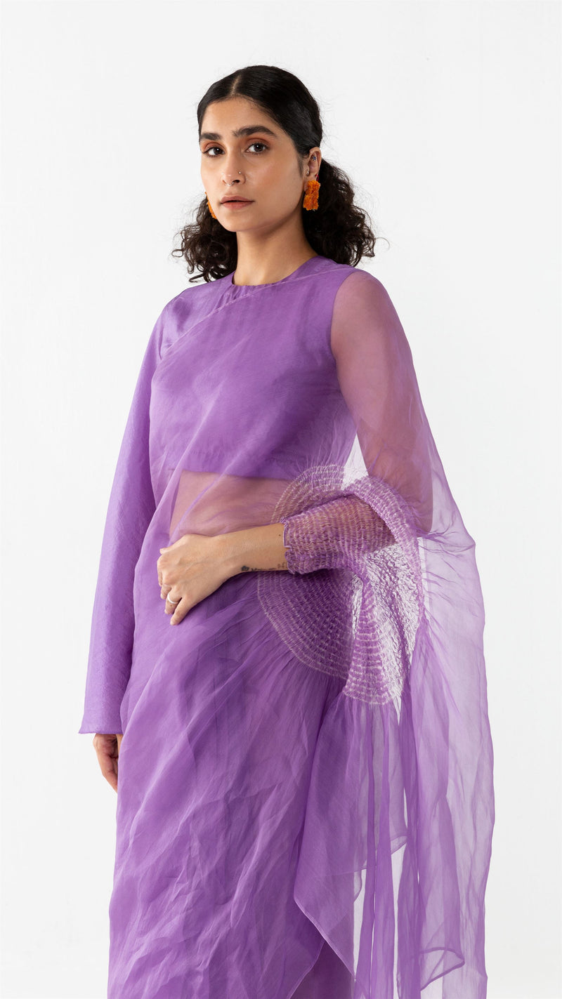 Studio Medium   I   Shibori Fourtet HANDSFREE SAREE, SILK ORGANZA - LAVENDERPOL 36 - Shop Cult Modern