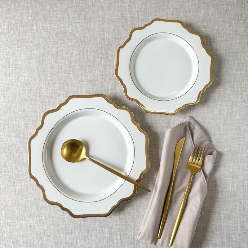 Edit House & Home-Home Artisan Celestine White Porcelain Dinner Plate with Gold Rim  Set of 2 - Shop Cult Modern