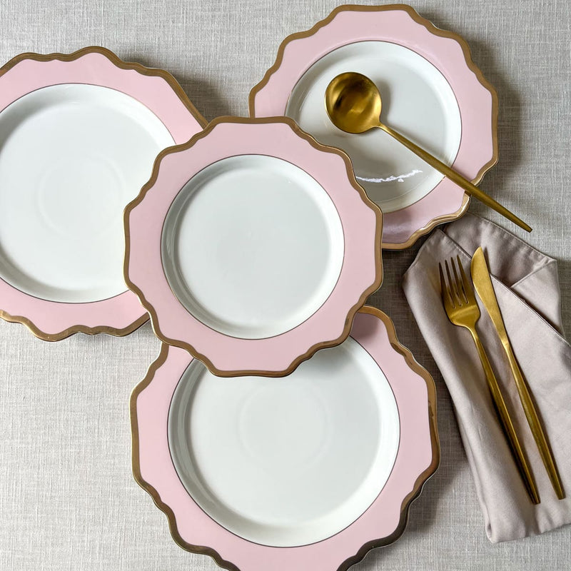 Edit House & Home-Home Artisan Rosamine Pink Porcelain Dinner Plate with Gold Rim  Set of 2 - Shop Cult Modern