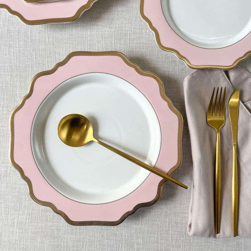 Edit House & Home-Home Artisan Rosamine Pink Porcelain Dinner Plate with Gold Rim  Set of 2 - Shop Cult Modern