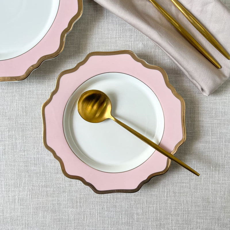 Edit House & Home-Home Artisan Rosamine Pink Porcelain Side Plate with Gold Rim  Set of 2 - Shop Cult Modern