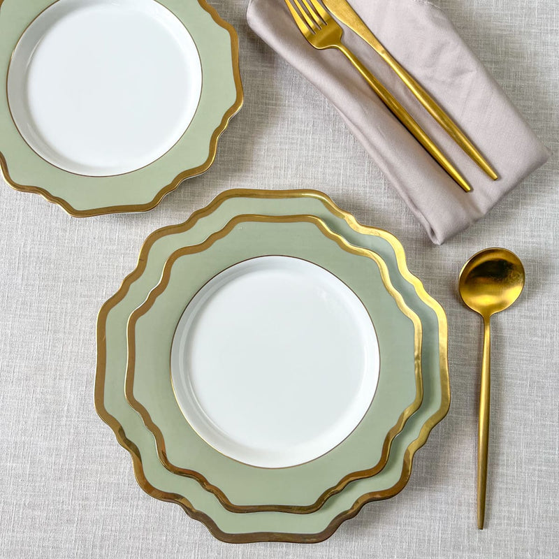Edit House & Home-Home Artisan Emeraude Green Porcelain Dinner Plate with Gold Rim  Set of 2 - Shop Cult Modern