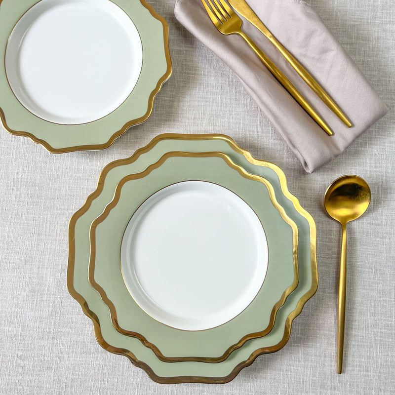 Edit House & Home-Home Artisan Emeraude Green Porcelain Side Plate with Gold Rim  Set of 2 - Shop Cult Modern