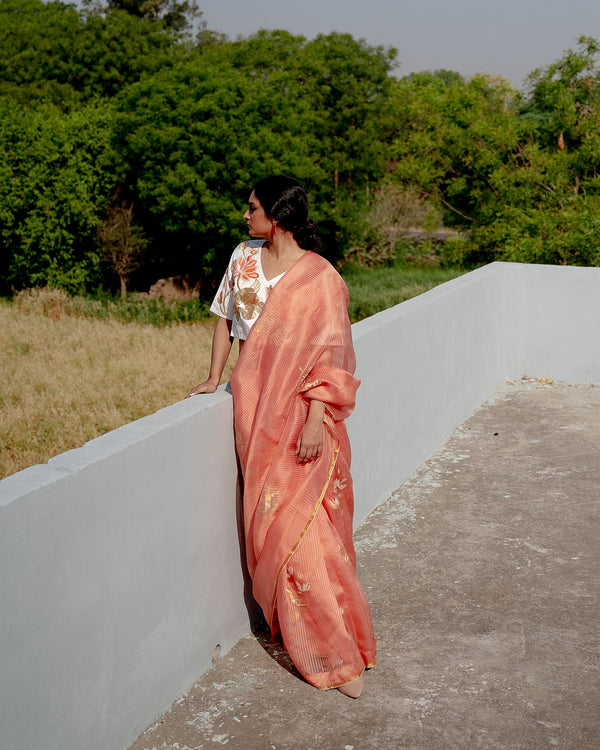 Suparna Som padmadhaari sari 48 inch width by 5.5 meter length Peach silk - delivery Time 8 weeks Festive 22 LOOK-13 - Shop Cult Modern