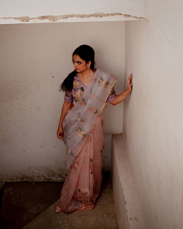 Suparna Som vatika sari 48 inch width by 5.5 meter length Lilac silk - delivery Time 8 weeks Festive 22 LOOK-19 - Shop Cult Modern