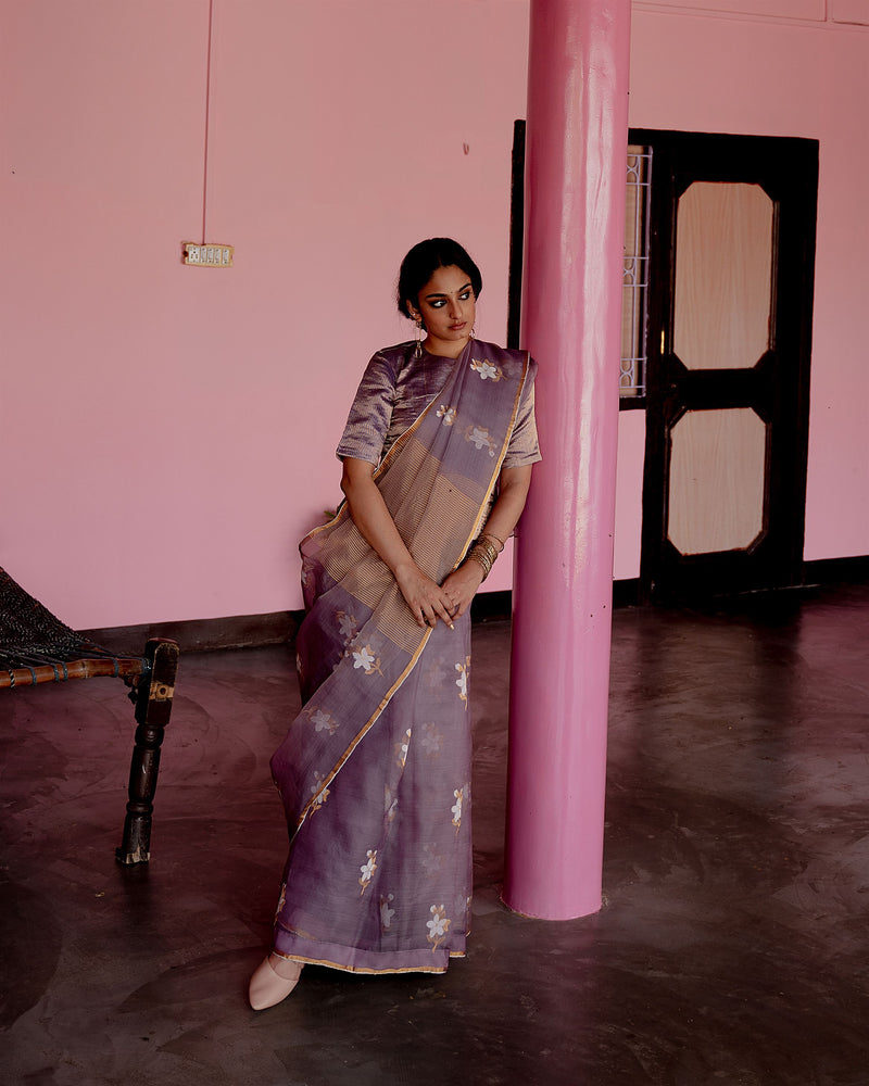 Suparna Som jamini sari 48 inch width by 5.5 meter length Mauve silk - delivery Time 8 weeks Festive 22 LOOK-26 - Shop Cult Modern
