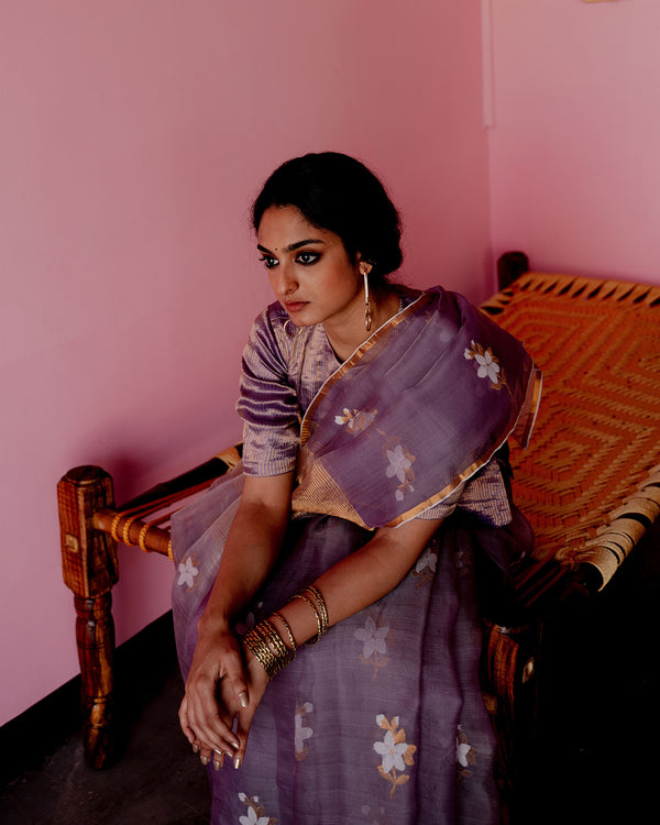Suparna Som jamini sari 48 inch width by 5.5 meter length Mauve silk - delivery Time 8 weeks Festive 22 LOOK-26 - Shop Cult Modern