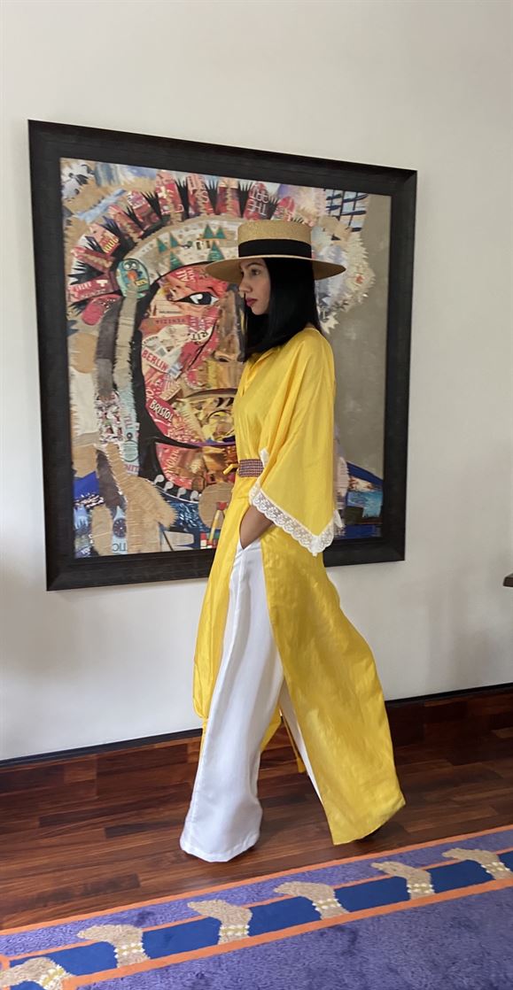 Hanshu   I   Palm Lace Top + Pants (Suit)  Yellow  White  Luxe Resort Wear NAWF07 - Shop Cult Modern