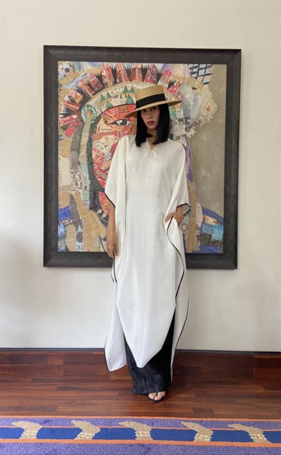 Hanshu   I   Palm Lace Kaftan  Top + Pants (Suit) White  Black Luxe Resort Wear NAWF08 - Shop Cult Modern