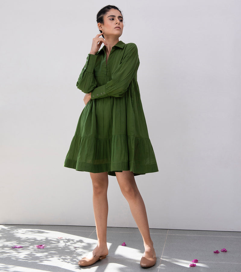 Khara Kapas Heather & Grass Gathered Dress - Shop Cult Modern
