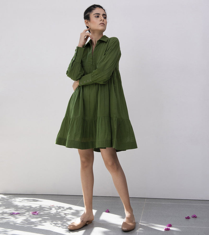 Khara Kapas   I    Heather & Grass Gathered Dress - Shop Cult Modern