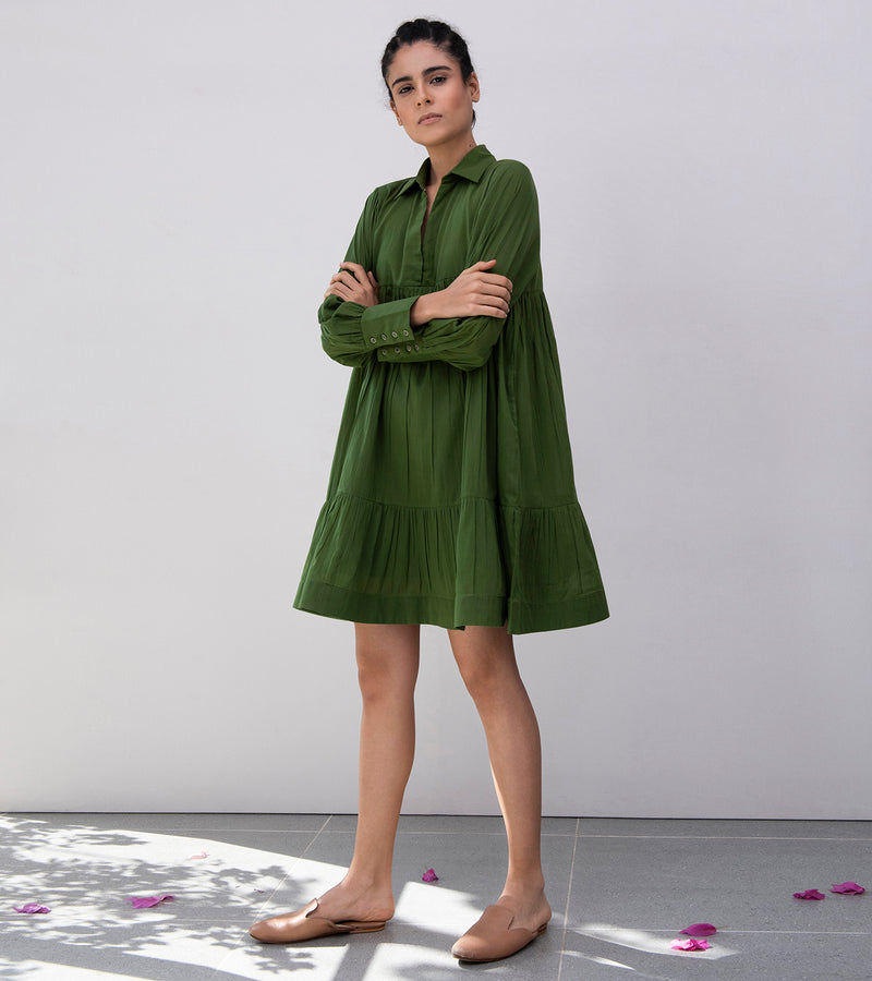 Khara Kapas Heather & Grass Gathered Dress - Shop Cult Modern