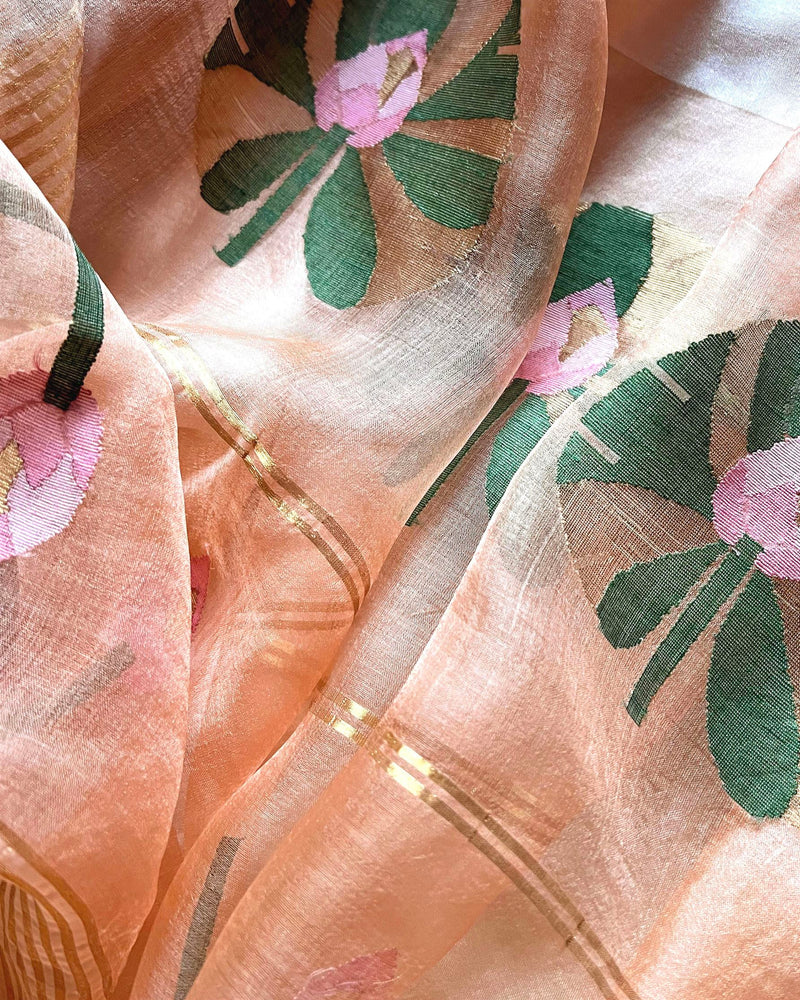 Suparna Som mohini sari 48 inch width by 5.5 meter length Peach silk - delivery Time 8 weeks Festive 22 LOOK-16 - Shop Cult Modern