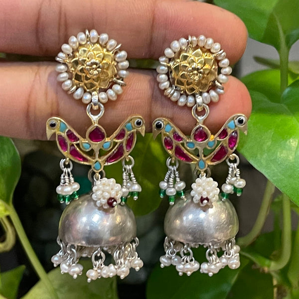 Sheetal Zaveri   I   Jodi Jhumkas (Pink Bird) Hancrafted Earrings, Natural pearls used.  SZ-E60b - Shop Cult Modern