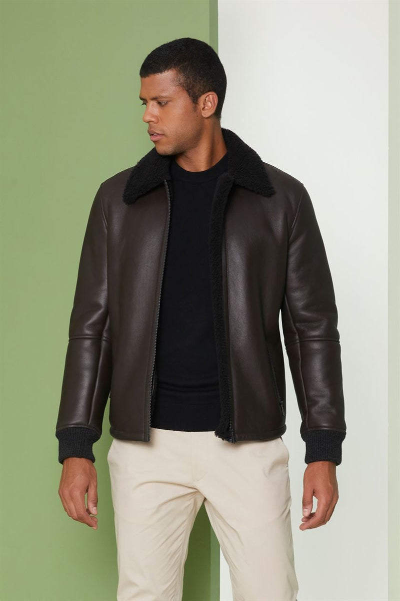 Straight cut jacket with leather detail | Hermès USA