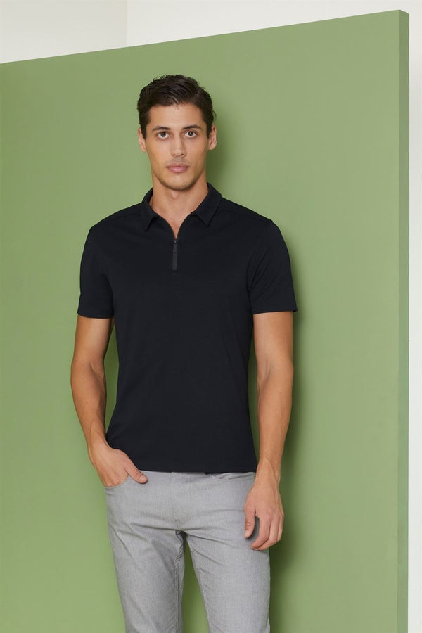 Perona   I   Mens-Thirts & Polos -Polos -Kenichi-Pma-Fv21-3002-Zip-Black  AS7525 - Shop Cult Modern