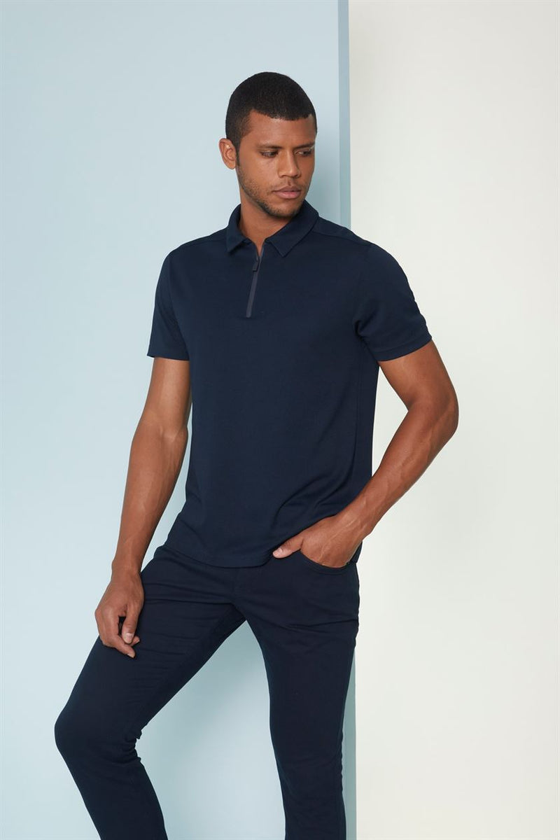 Perona   I   Mens-Thirts & Polos -Polos -Kenichi-Pma-Fv21-3002-Zip-Navy  AS7520 - Shop Cult Modern