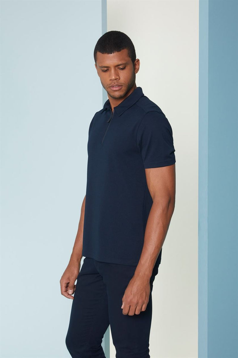 Perona   I   Mens-Thirts & Polos -Polos -Kenichi-Pma-Fv21-3002-Zip-Navy  AS7520 - Shop Cult Modern