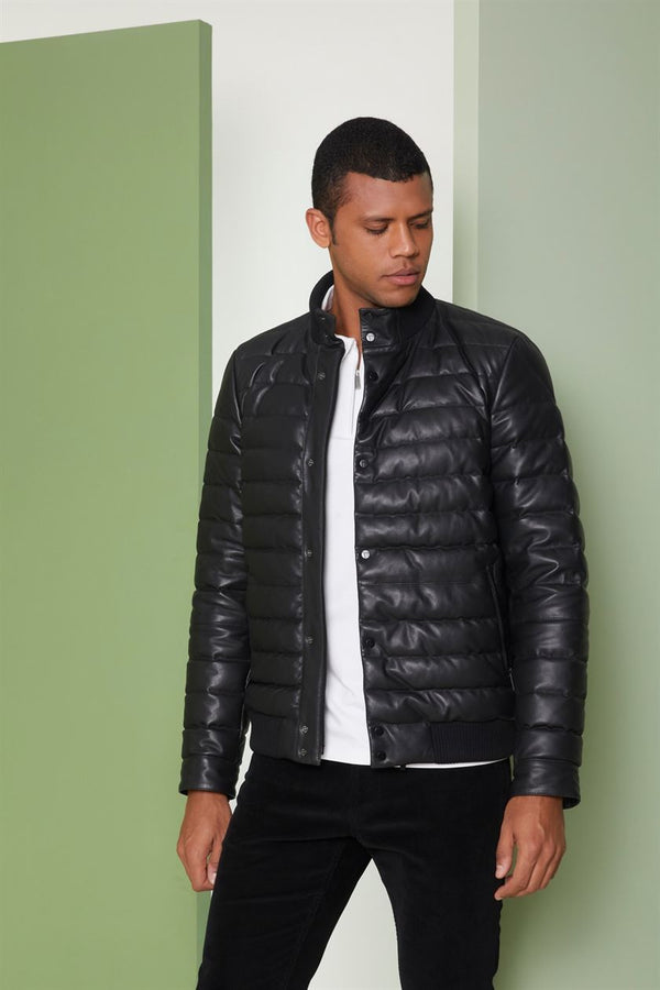Perona   I   Mens-Outerwear-Down Fill Leather Jackets-Kian Pwa-Fv21-3041-Black   AS8227 - Shop Cult Modern