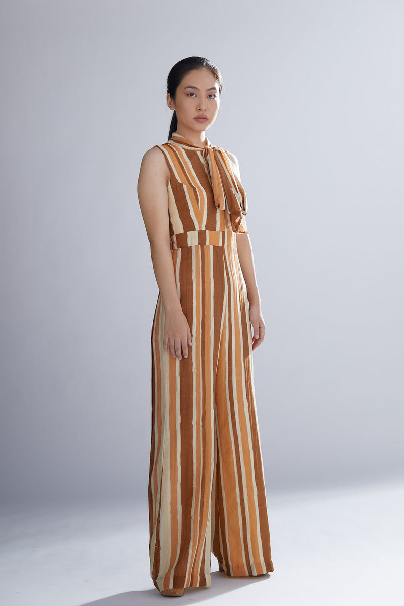 Koai   I   Brown Rust And Cream Oversized Sleeveless Jumpsuit - Shop Cult Modern