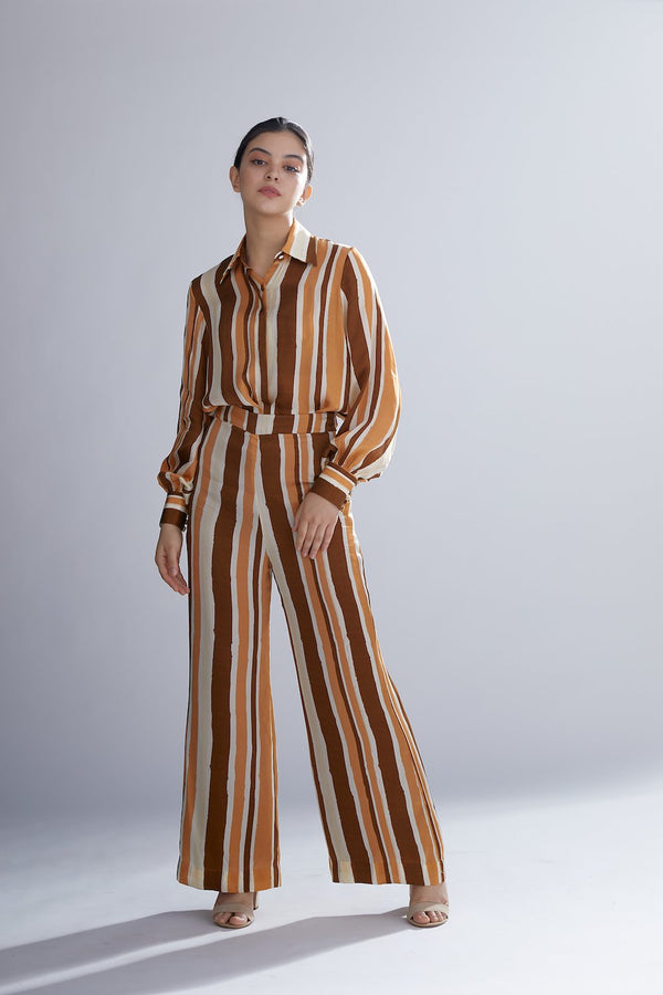 Koai   I   Brown Rust And Cream Stripe Pants - Shop Cult Modern