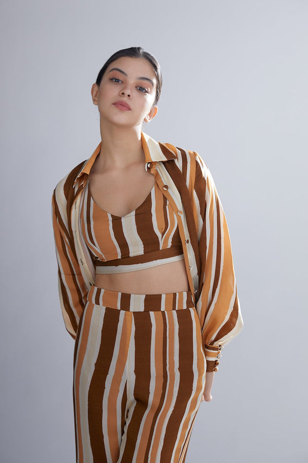Koai   I   Brown Rust And Cream Stripe Bustier - Shop Cult Modern