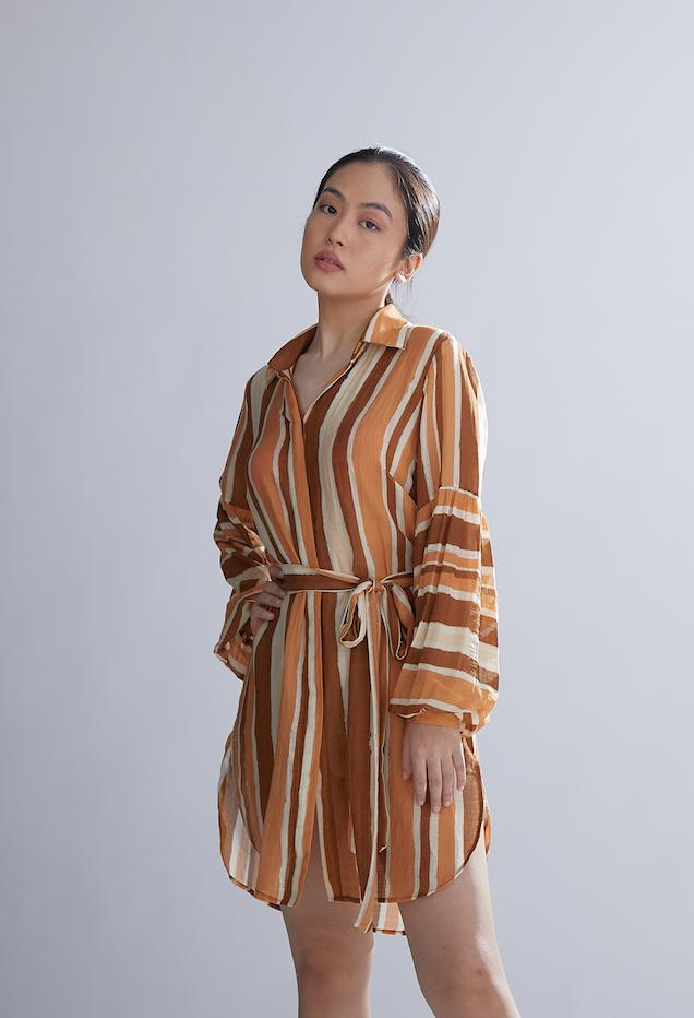 Koai   I   Brown Rust And Cream Shirt Dress - Shop Cult Modern