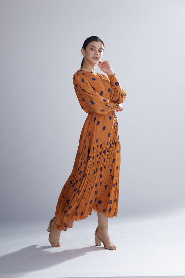 Koai   I   Orange And Blue Polka Long Dress - Shop Cult Modern