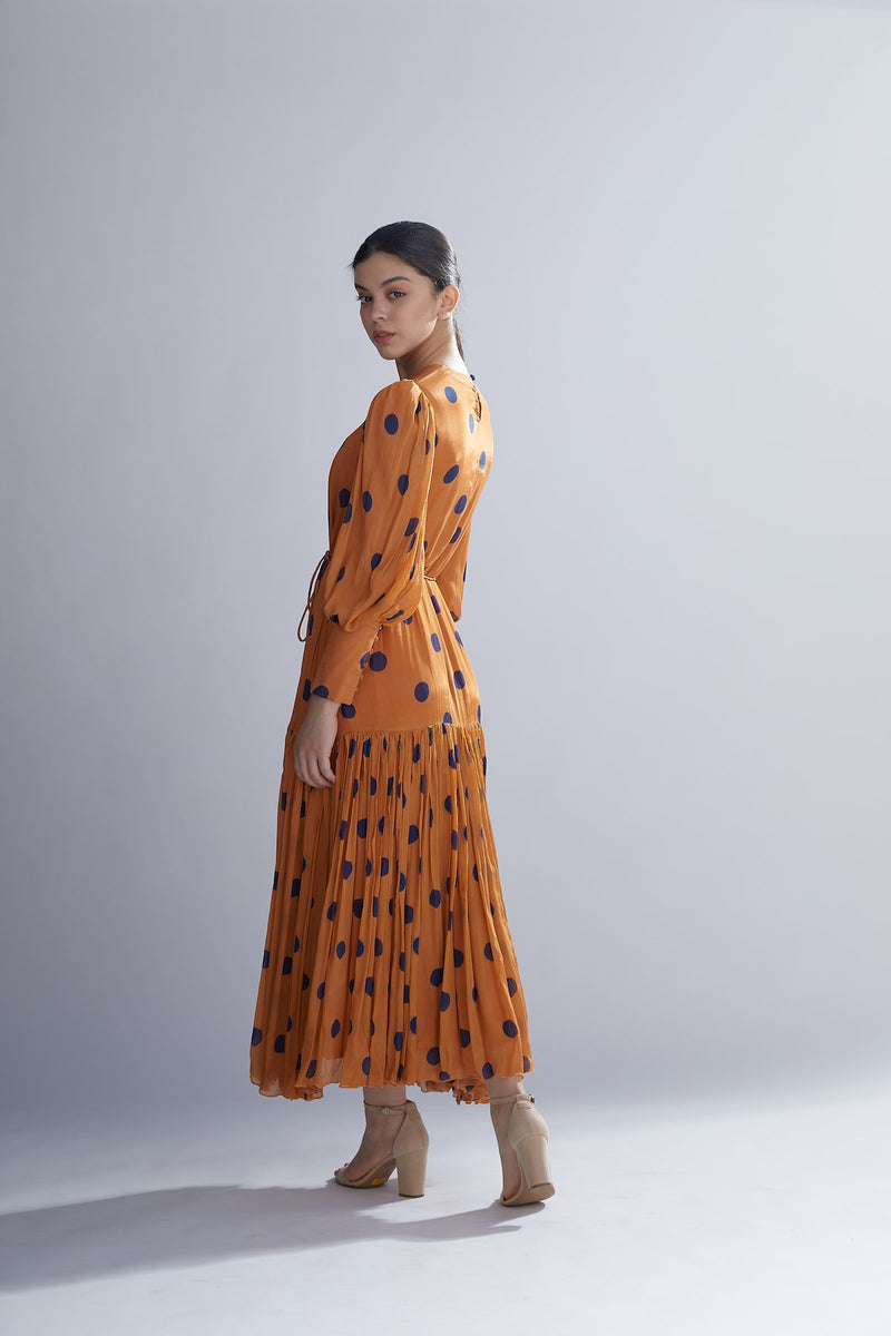 Koai   I   Orange And Blue Polka Long Dress - Shop Cult Modern