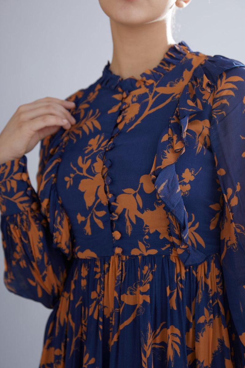 Koai   I   Blue And Orange Floral Frill Short Dress - Shop Cult Modern
