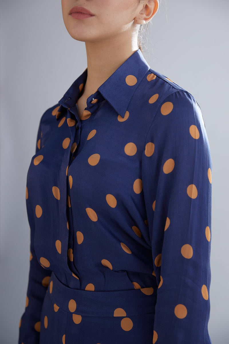 Koai   I   Blue And Orange Polka Dot Shirt - Shop Cult Modern