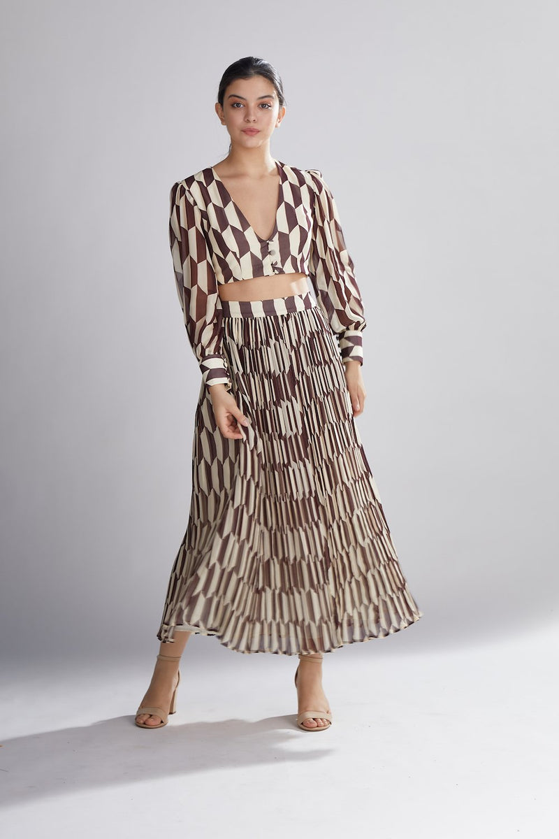 Koai   I   Geometric Brown And Cream Skirt - Shop Cult Modern