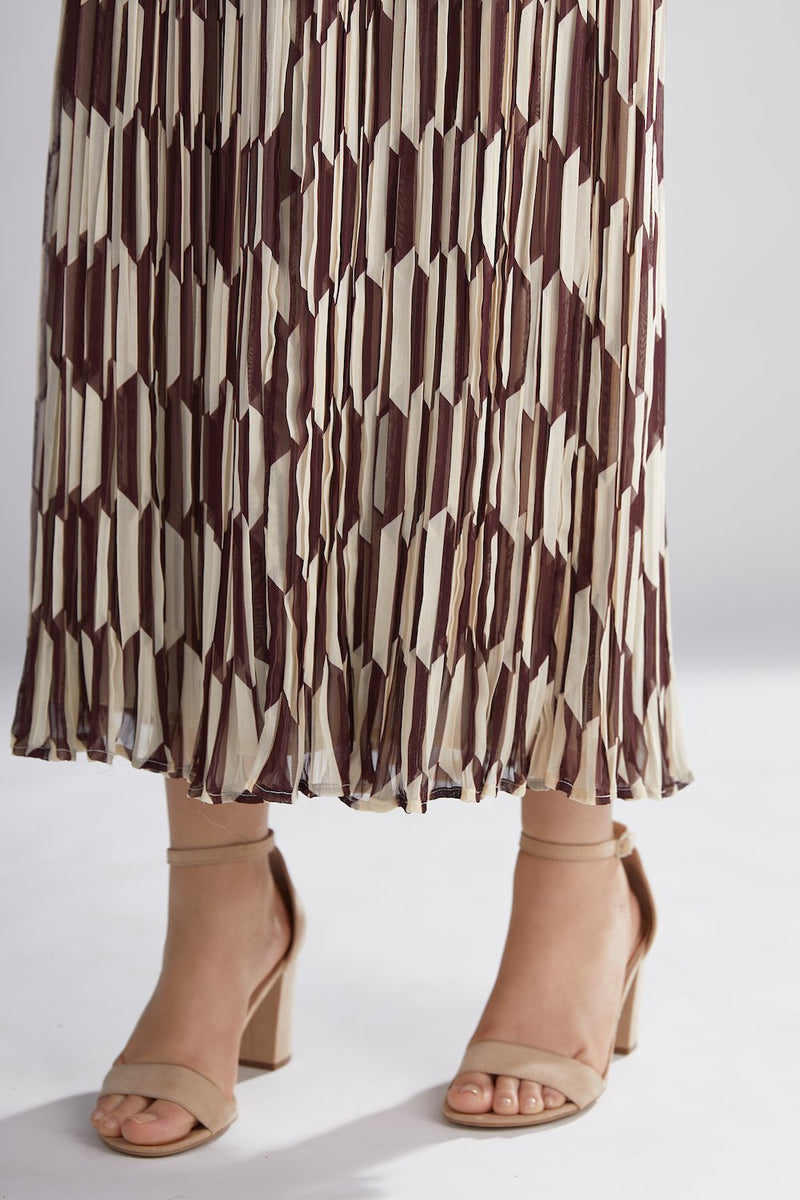 Koai   I   Geometric Brown And Cream Skirt - Shop Cult Modern