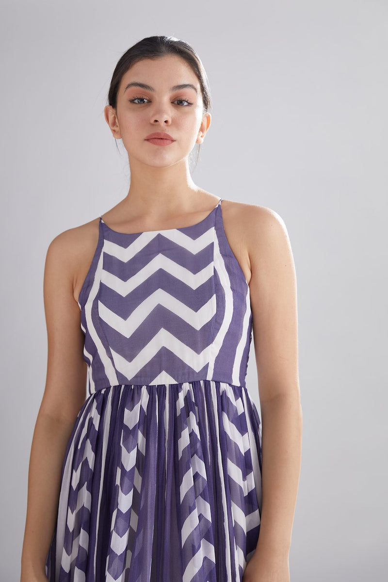 purple and white striped dress White and Purple Striped Cotton Midi Dress