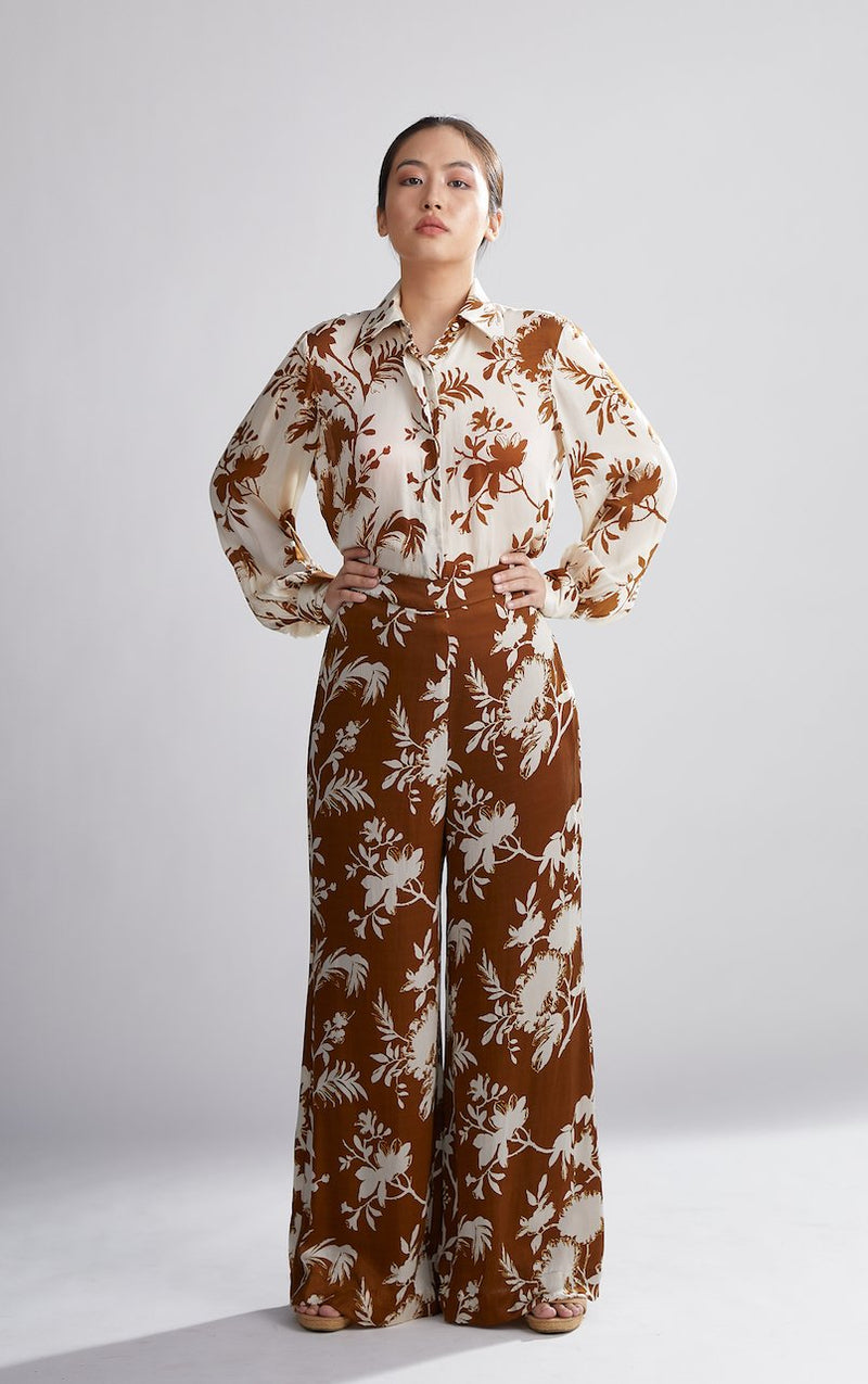 Koai   I   Brown And Cream Floral Pants - Shop Cult Modern