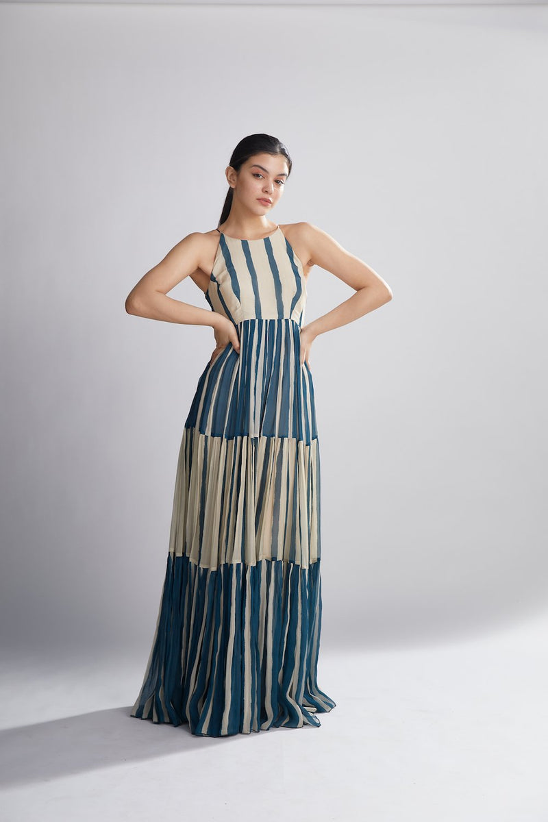 Koai   I   Teal And White Stripe Long Dress - Shop Cult Modern
