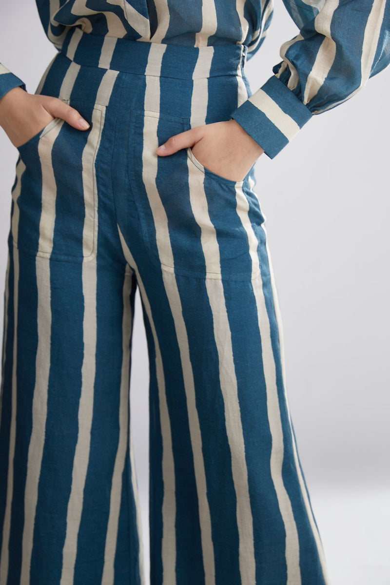 Koai   I   Teal And Cream Stripe Pants - Shop Cult Modern