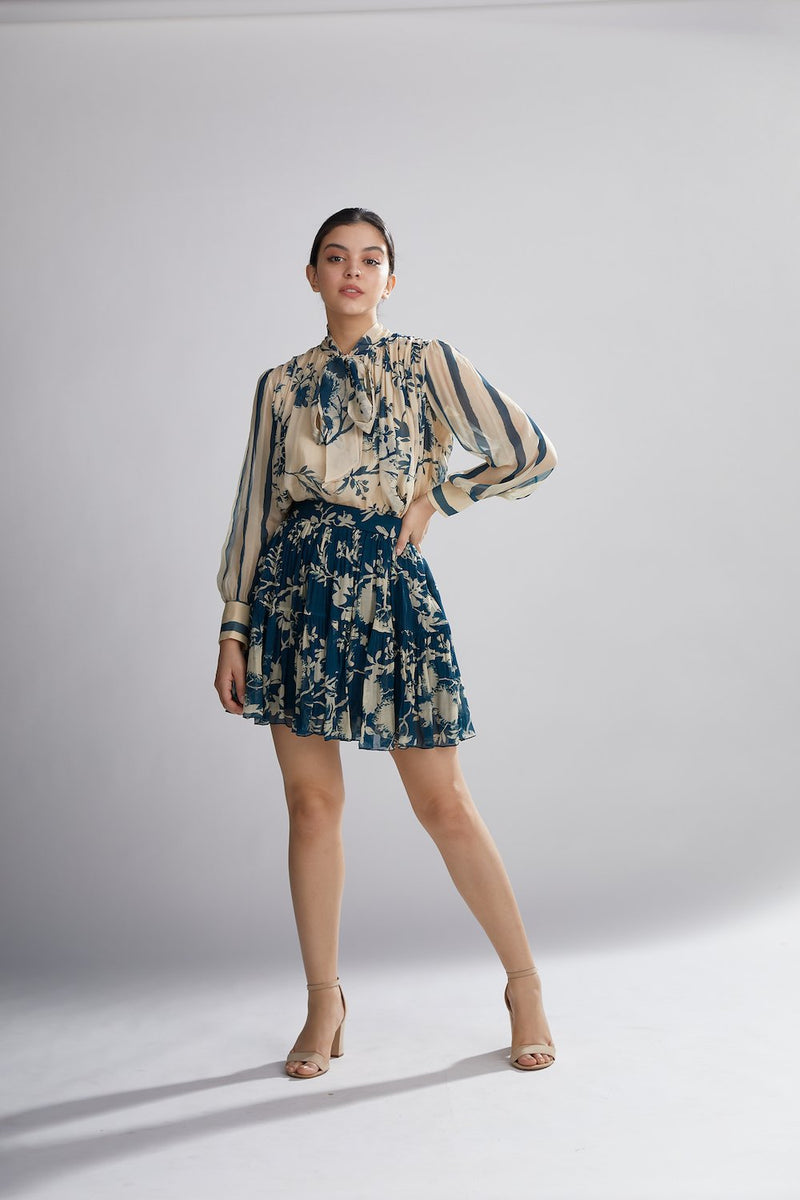 Koai   I   Teal And Cream Floral Short Skirt - Shop Cult Modern