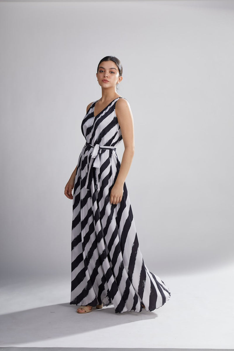 Shop White & Black Stripe Long Dress From Koai