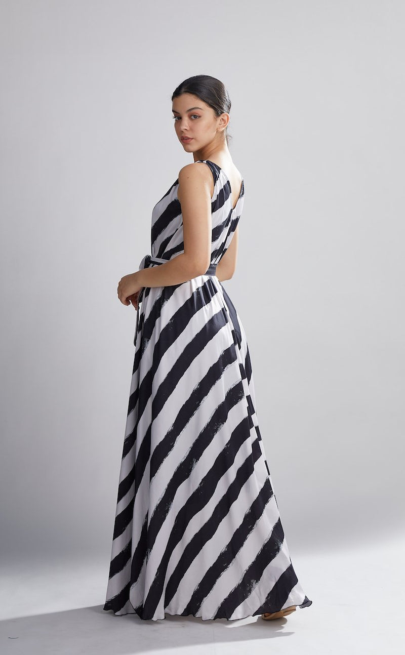 Koai   I   White And Black Stripe Long Dress - Shop Cult Modern