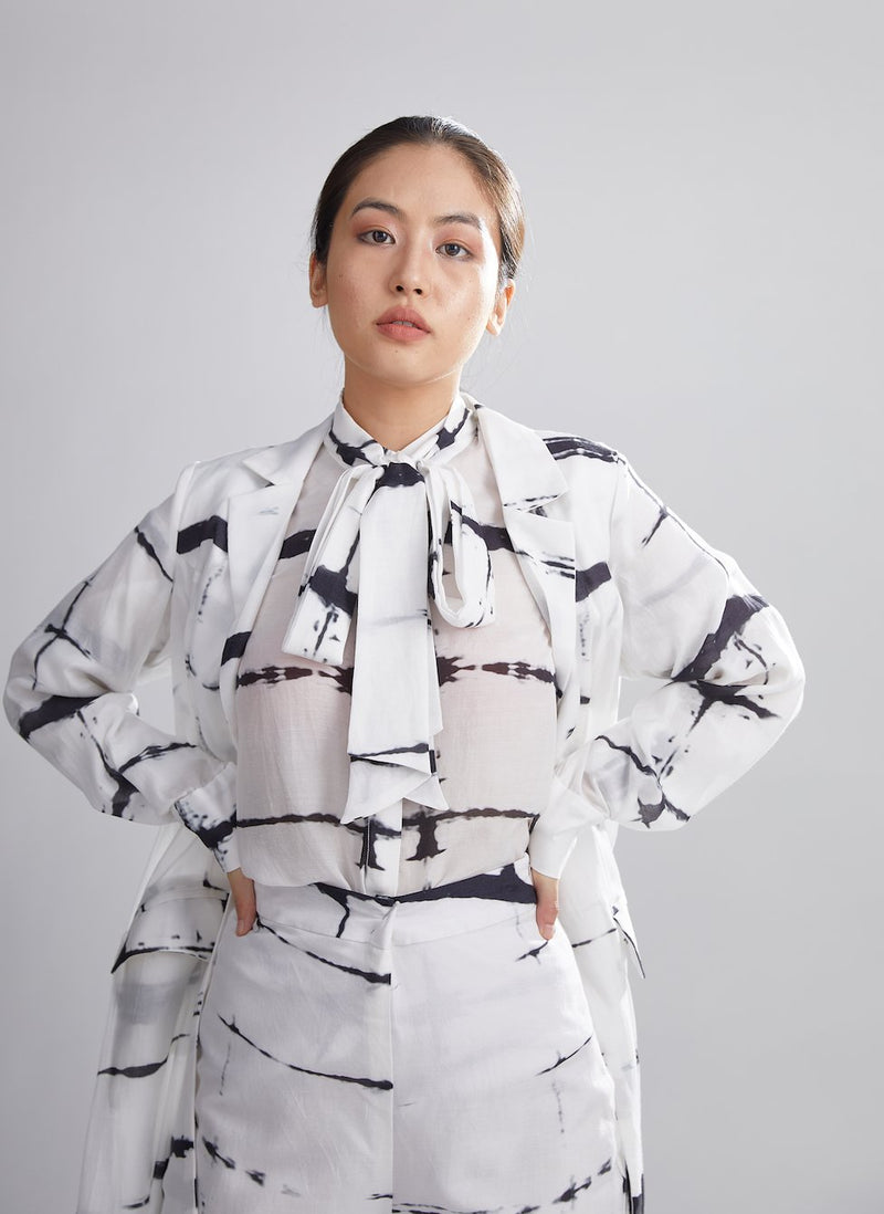 Koai   I   White And Black Shibori Bow Shirt - Shop Cult Modern