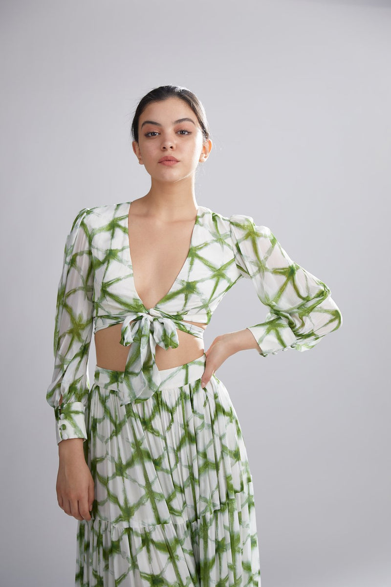 Koai   I   Cream And Green Shibori Tie Top - Shop Cult Modern