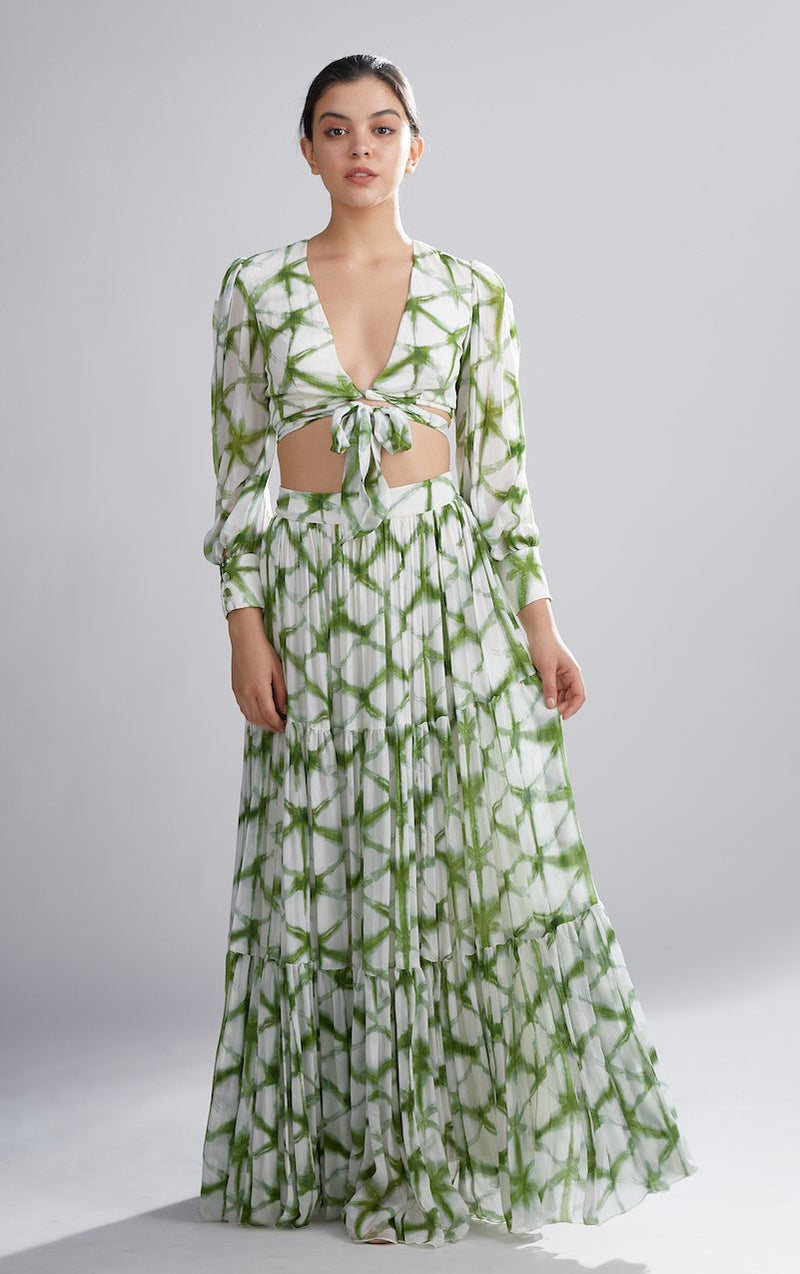 Koai   I   Cream And Green Shibori Tie Top - Shop Cult Modern